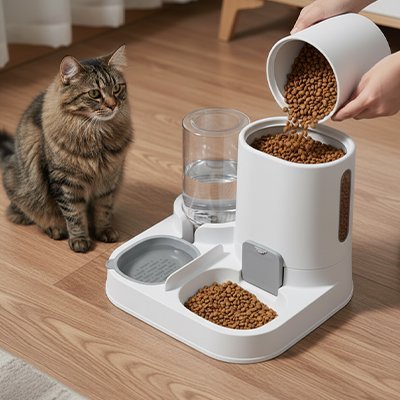 Distributeur croquettes chat grand reservoir nourriture