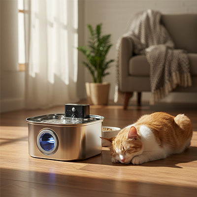 chat dort proche de la Fontaine a eau Chat